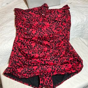 Catalina Suddenly Slim retro pinup leopard print halter bathing suit 12-14 L